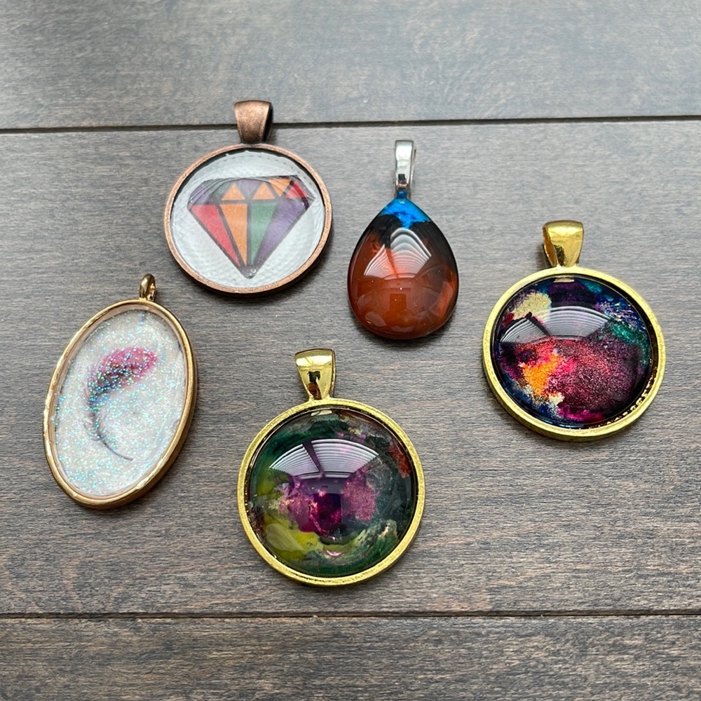 Necklace Pendant Charms, Handmade Jewellery Bundle, Orange Blue Gold